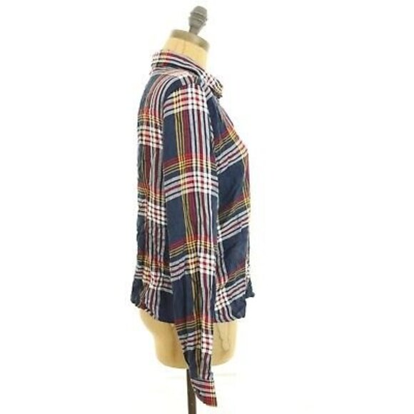 Ultra Flirt Nordstrom Top Size S Button Down Pocket Plaid Red Blue Multi EUC A3 - Picture 2 of 5
